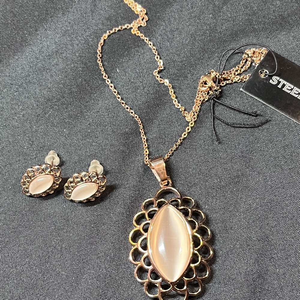 NWT Steeltime stainless steel necklace and studs earring set